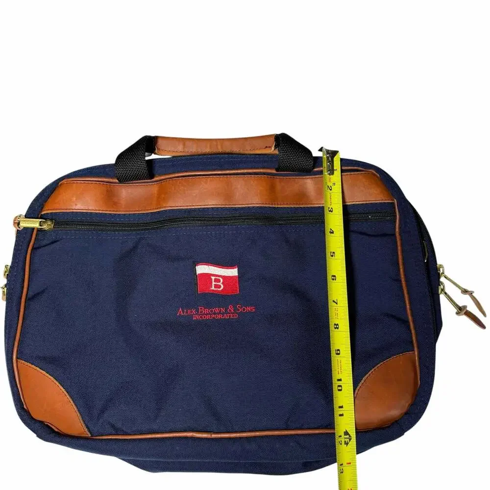 Vintage L.L. Bean Navy Canvas and Leather Trim Briefcase with Embroidered Logo